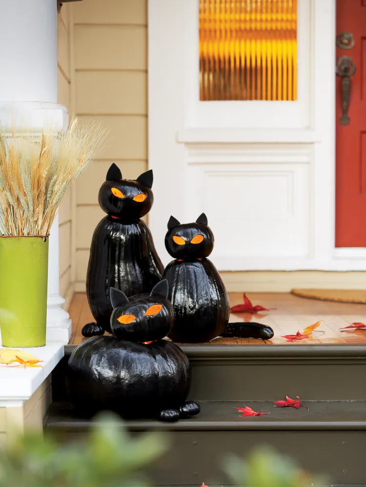 déco extérieur halloween 2021 citrouilles diy chats noirs