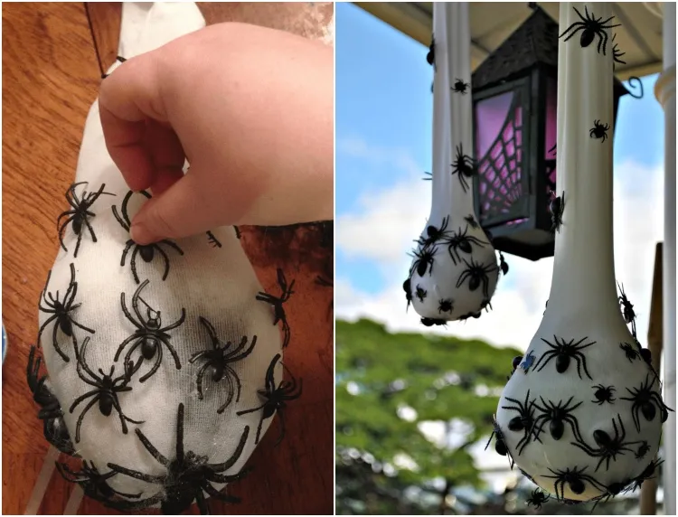 décoration halloween 2021 extérieur à fabriquer sac oeufs araignée