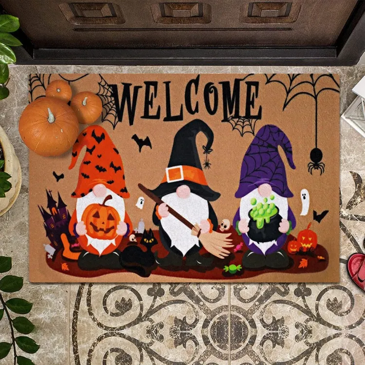 idée décoration Halloween extérieur paillasson personnalisé devant entrée
