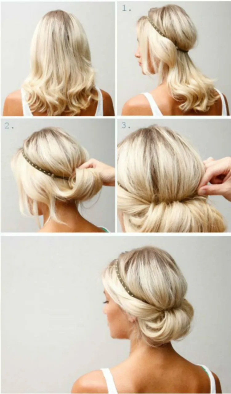 idées coiffure rapide a faire le samedi matin chignon accessoirisé femme tendance automne 2021