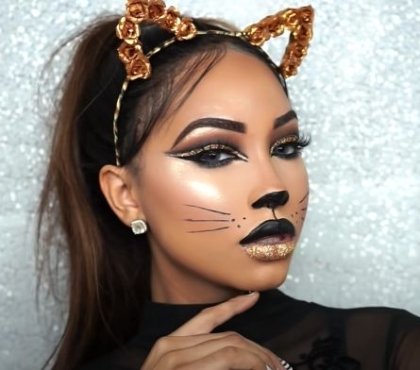 maquillage Halloween pour femme glamour yeux de chat