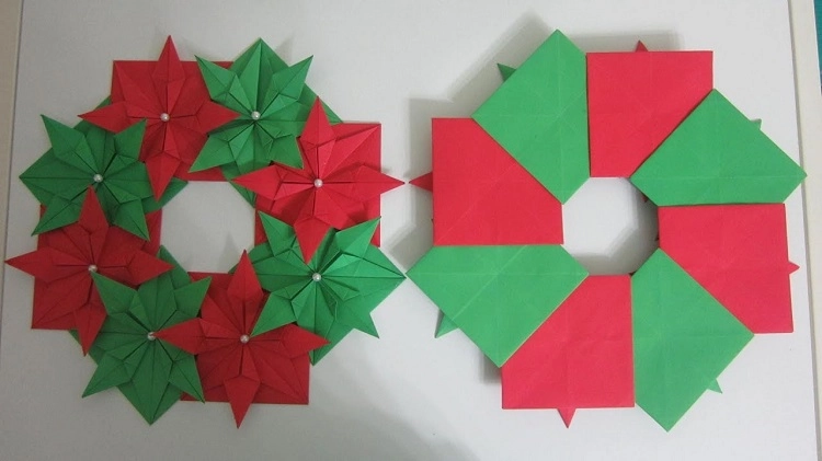 Couronne de Noël origami décoration festive pour vitre