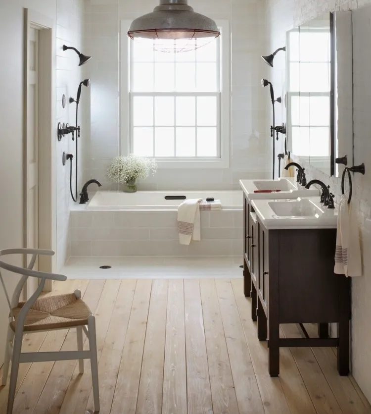 baignoire deux douches style vintage industriel salle de bain tendance 2022