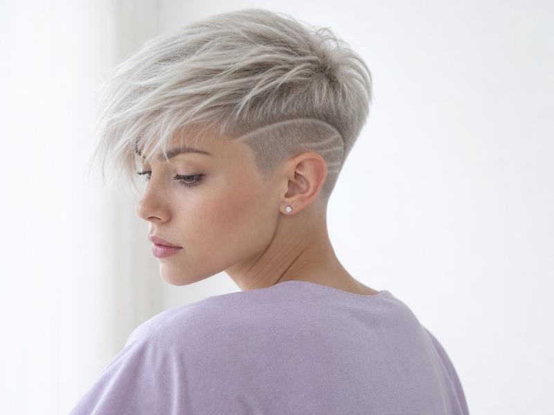 coupe cheveux rasés femme au niveau de la nuque façon Pixie coiffure tendance hiver 2021