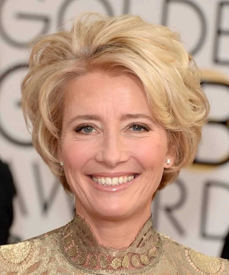 Emma Thompson Short Wavy Distressed Haircut For Women Over 50