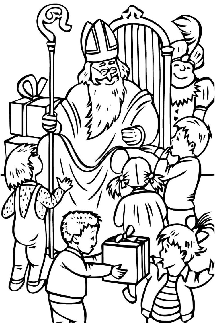 dessin saint nicolas Zwarte Piet cadeaux enfants sages coloriage facile maternelle