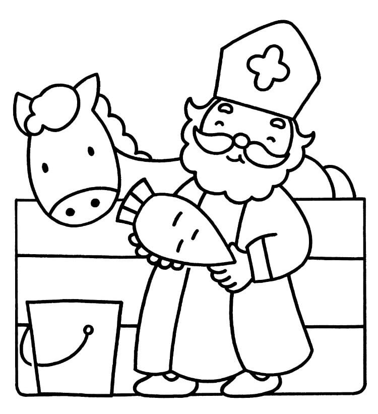 dessin saint nicolas donne carottes ane coloriage facile enfants fete 6 décembre 2021