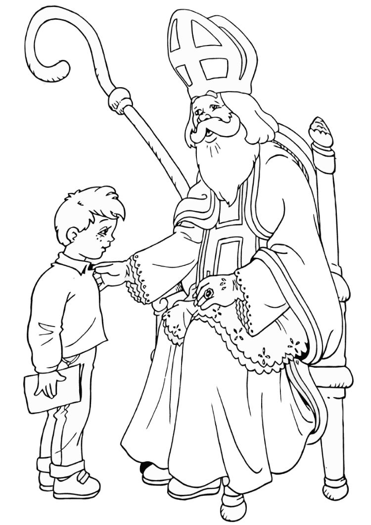 dessin saint nicolas enfant sage page à imprimer colorier fete 6 décembre 2021