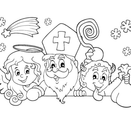 dessin saint nicolas enfants ange lutin sages mauvais enfants coloriage