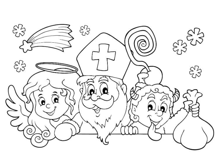 dessin saint nicolas enfants ange lutin sages mauvais enfants coloriage