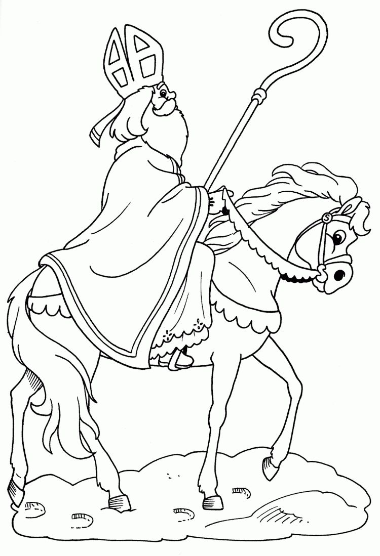 dessin saint nicolas sac sur cheval coloriage facile enfants fete 6 décembre 2021