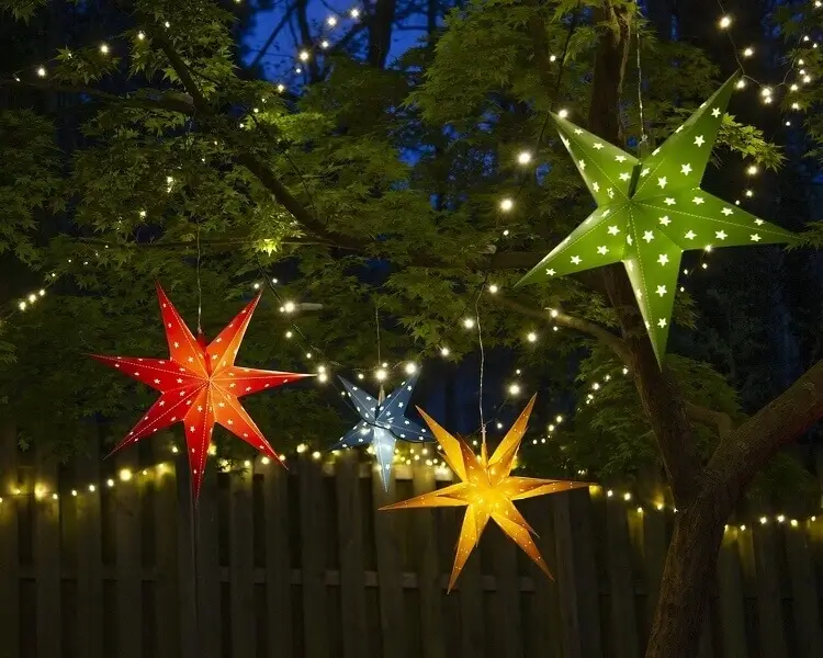 décoration de Noel extérieure solaire guirlandes lumineuses et étoiles 3D LED