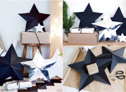 étoile de Noel en papier 3d à faire soi meme pour décorer le pied du sapin