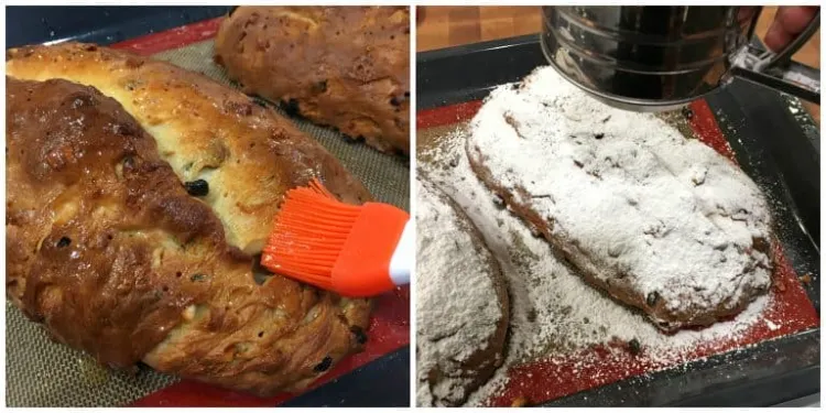gateau Noel alsacien recette de stollen étapes badigeonner beurre saupoudrer sucre