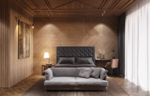 habiller un mur en lambris bois à motifs chambre