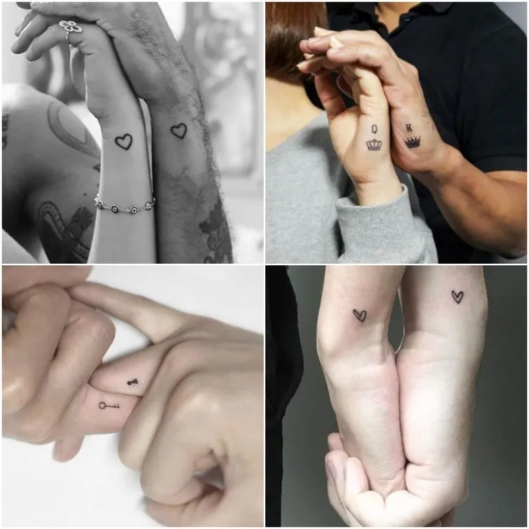 idée tatouage couple motifs originaux poignet doigts tatouage couple discret