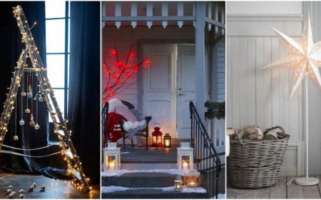 idées déco noel 2021 luminaires IKEA sapin de Noel échelle porche lanterne intérieur étoile