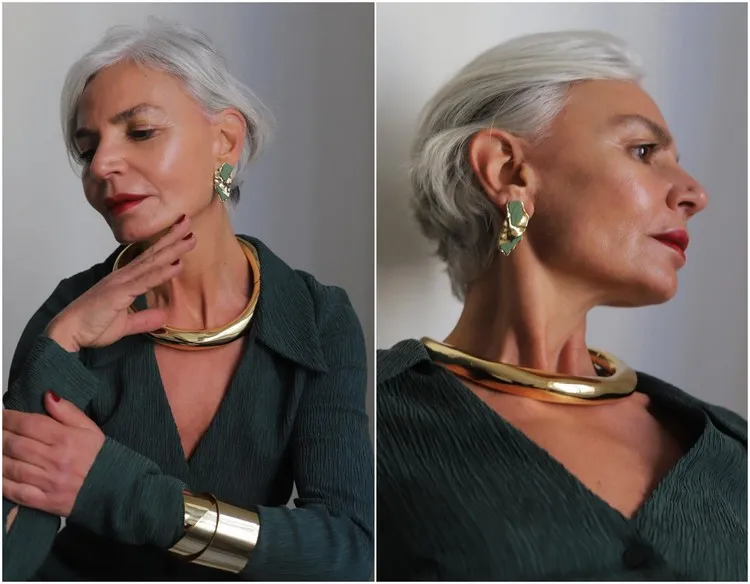 mode femmes 50 ans accessoires de mode faire rajeunir son style bijoux de déclaration boucles d'oreilles bracelet collier XXL Grece Ghanem