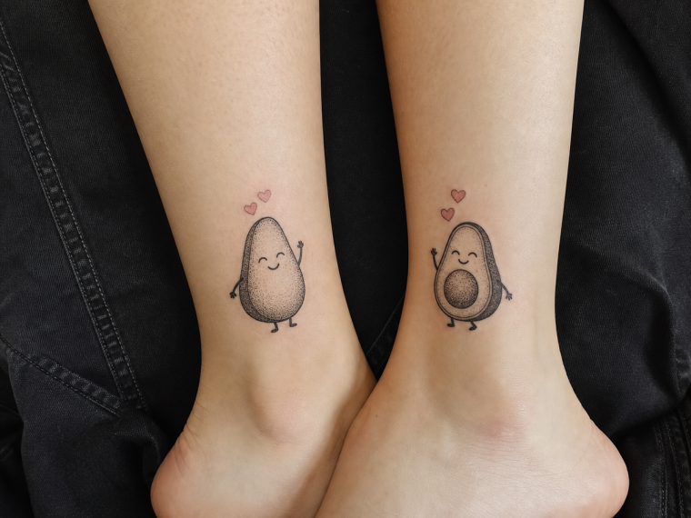 Tatouage couple cheville avocats kawaii dessin mignon tattoo en commun