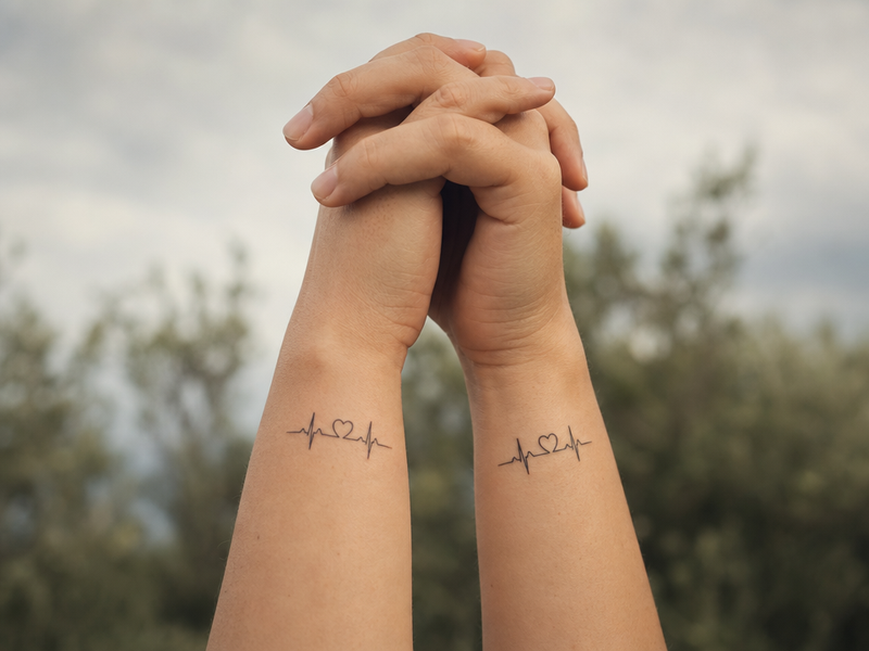 tatouage couple amour poignet battement de coeur idee tattoo couple homme et femme
