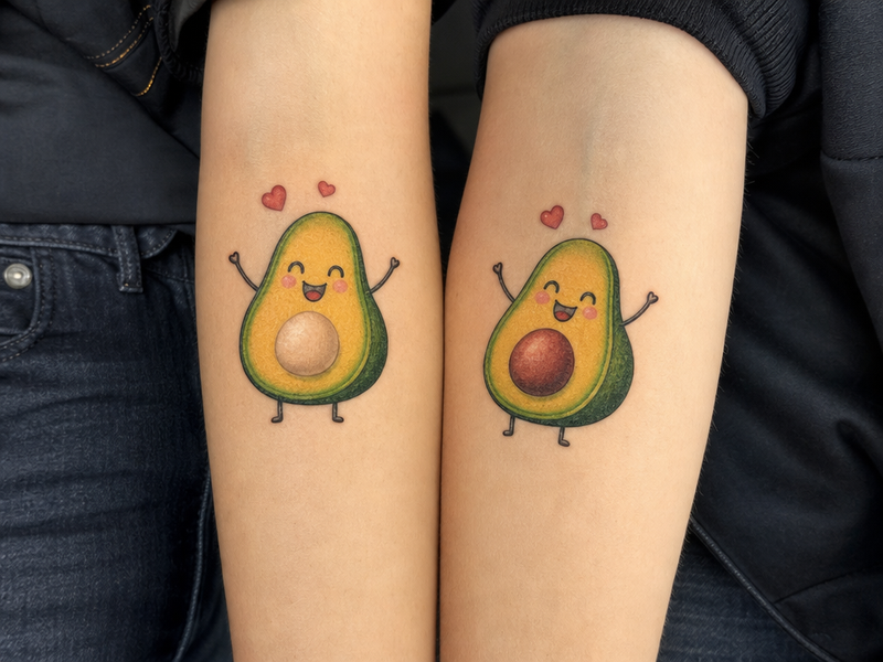 tatouage couple petit sur le poignet avocats ludiques motif original tattoo coloré