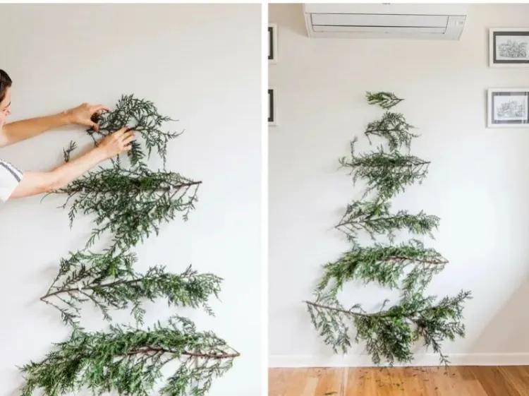 tutoriel sapin mural alternatif gain de place décoration Noel avec branches conifères
