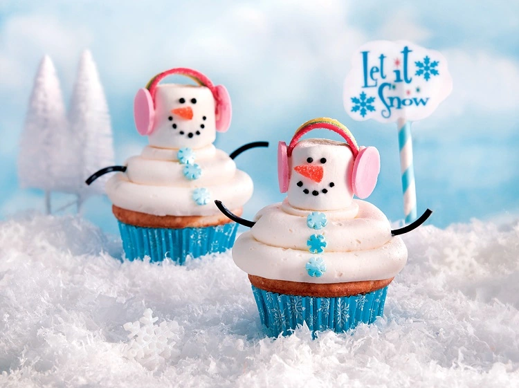 Cupcakes bonhomme de neige dessert Noël