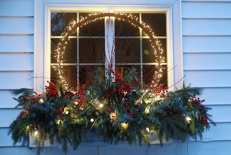 Déco de Noël fenêtre lumières branches