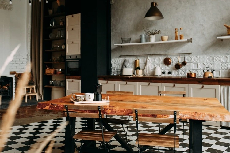 Interieur sombre en bois cuisine