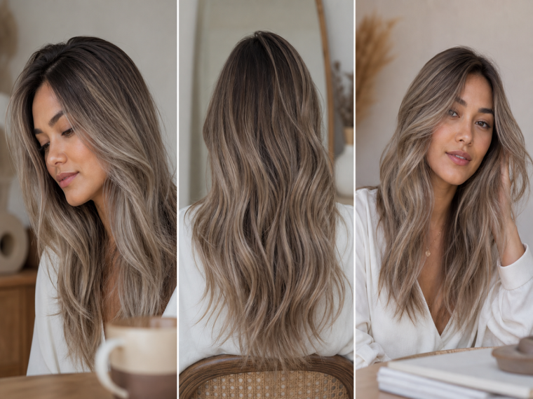 Coloration blond cendré sur chatain - inspirations balayage mèches ombré tendance