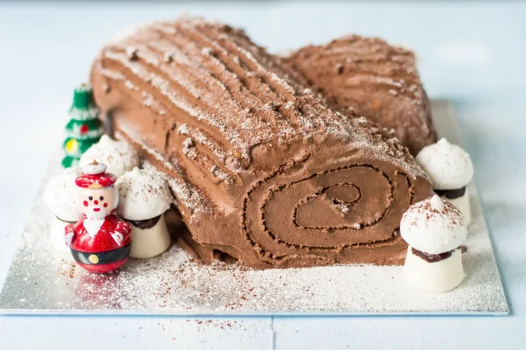 bûche de Noël facile procurer ingrédients décorer cacao chocolat amandes