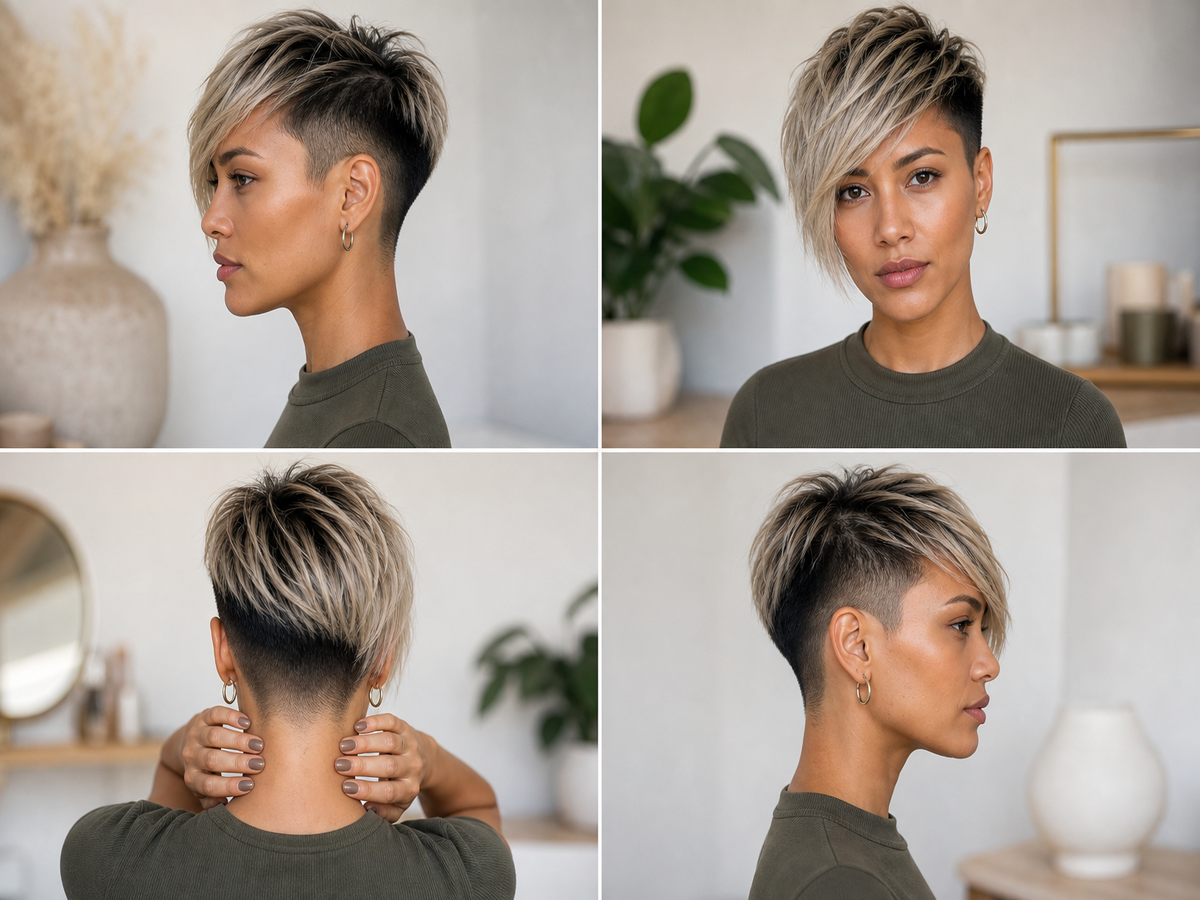 carré court plongeant asymétrique avec undercut look branché jeune fille