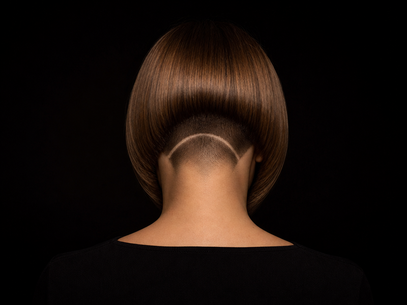 carré plongeant asymétrique rasé arrière cheveux raides lisses