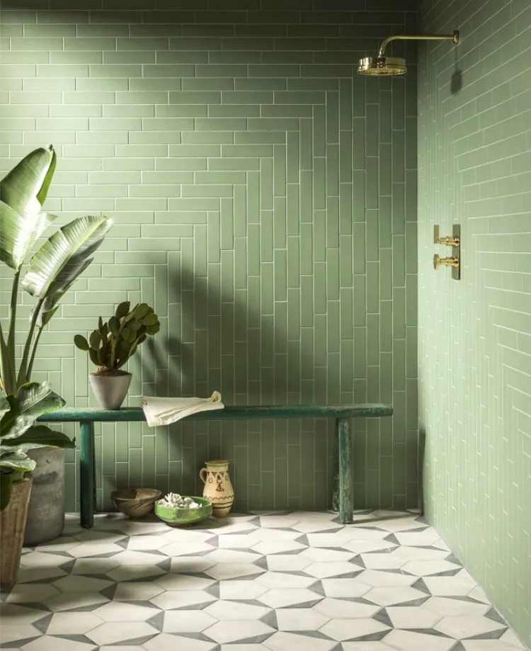 carrelage tendance salle de bain 2021 couleur verte