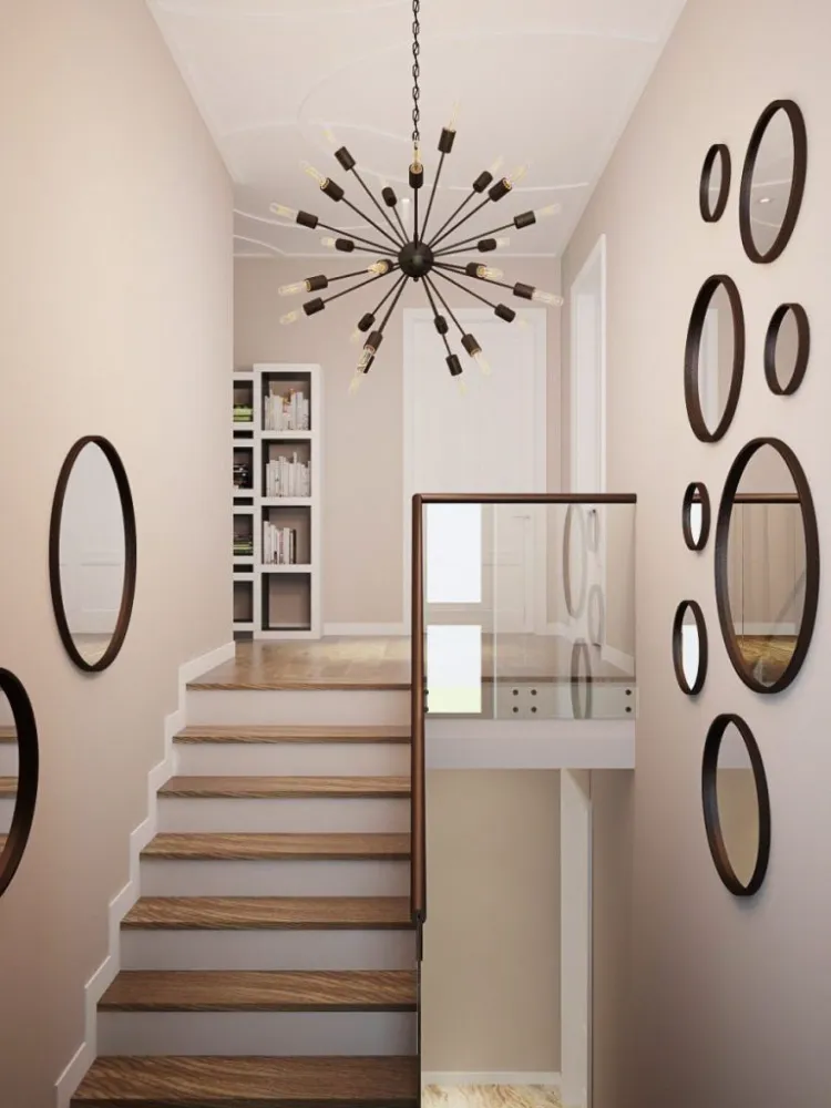 comment décorer les escaliers avec miroirs ronds suspension design superbe