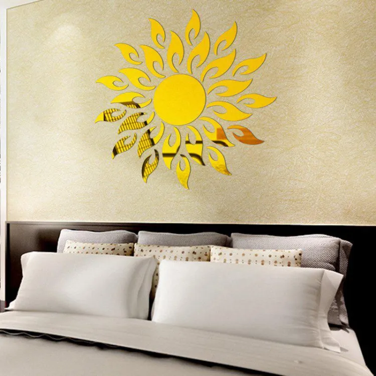 déco mur tête de lit modules collés soleil miroir œuvre art