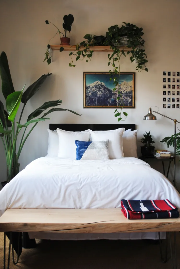 décoration mur tête de lit décorer plantes retombantes intérieur