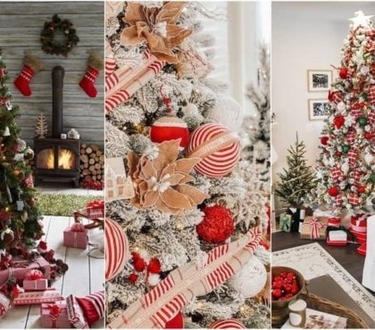 décoration sapin de noël rouge et blanc 2021 arbre festif tendance accessoires indispensables