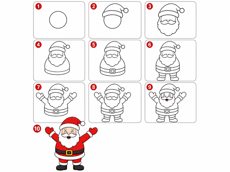 dessin père noël couleur avec instructions