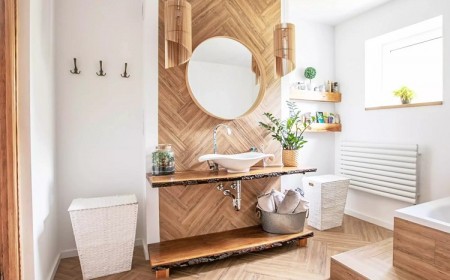 salle de bain en blanc et bois