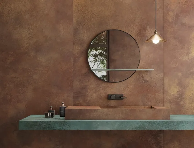salle de bain tendance 2022 carrelage couleur métallique