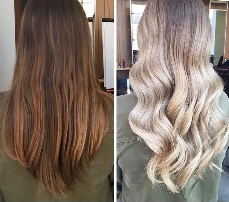Blond cendré sur châtain coloration star pour un look élégant