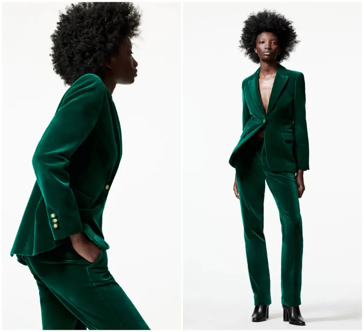 zara tenue de noel 2021 tailleur pantalon en velours vert sapin femme
