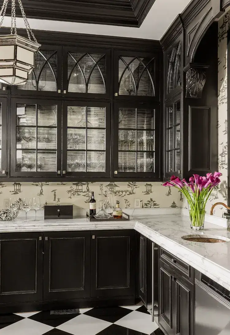 armoires de cuisine vitrées décoration noire cuisine gothique tendance