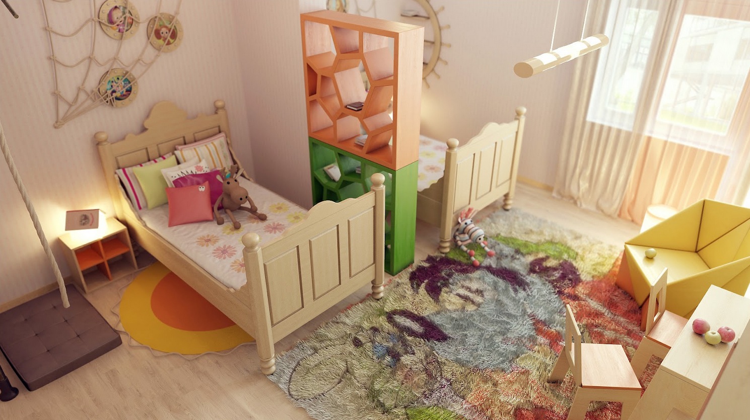 comment aménager chambre pour deux enfants séparateur de pièce avec rangements