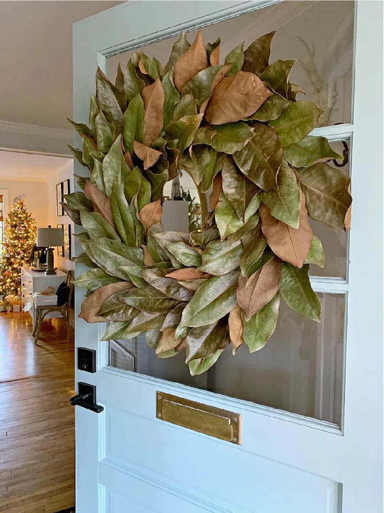 comment fabriquer couronnes de porte branchages feuilles de magnolia idées décoration