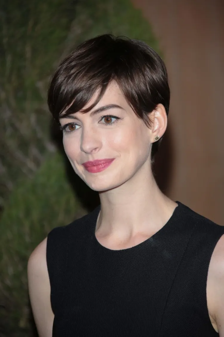 Women's Ultra Short Haircut 2022 With Anne Hathaway's Side Swept Bangs
