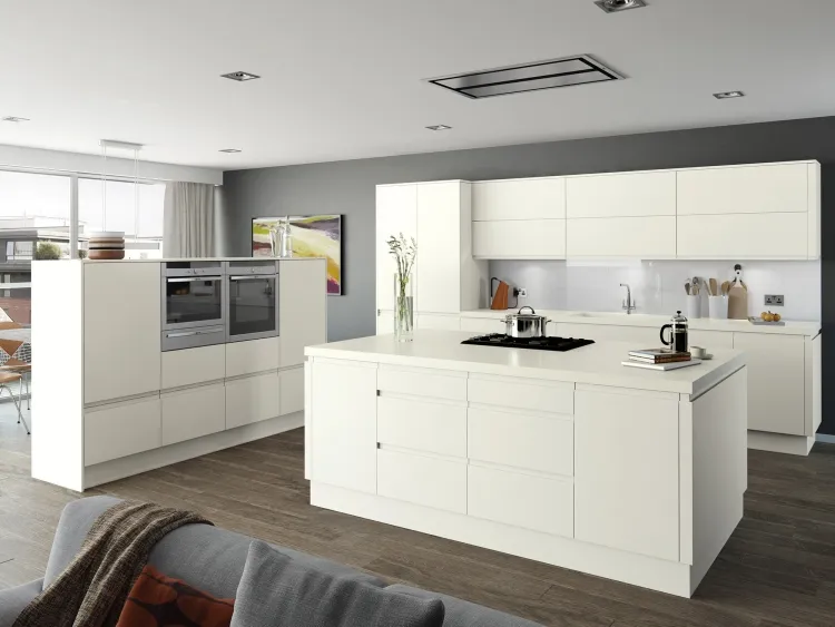 modern white kitchen with cooking island