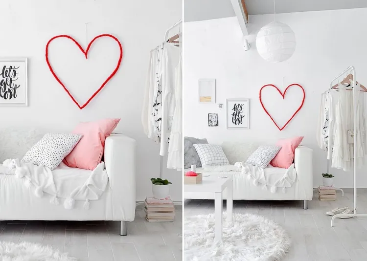 idea de decoración de dormitorio de corazones para el día de san valentín