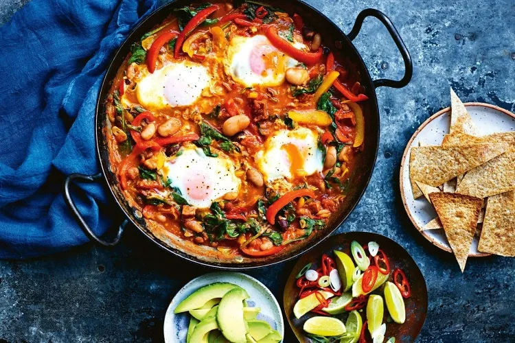 Hot breakfast huevos rancheros interpret the Mexican dish